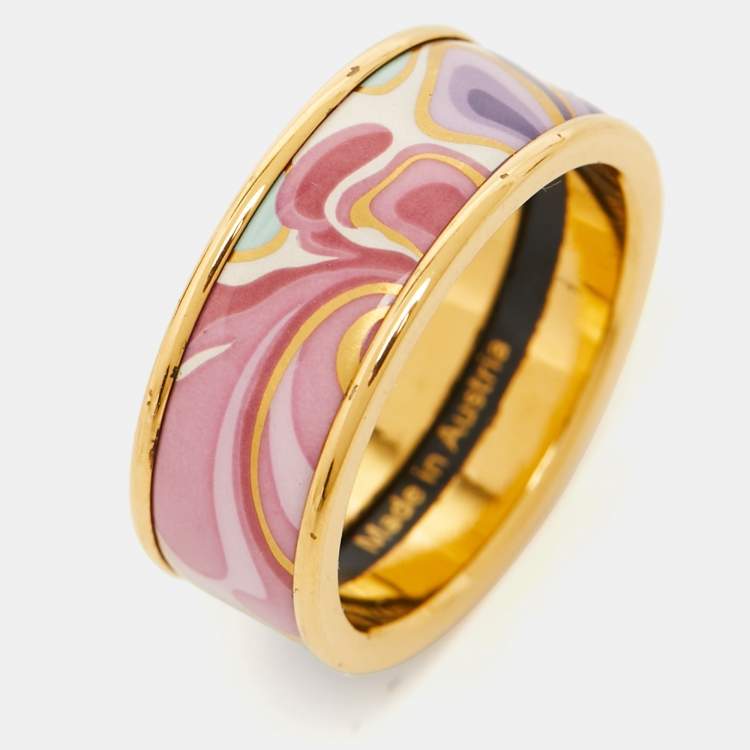 Pre Owned Frey Wille Multi Color Fire Enamel Gold Tone Band Ring Size 55