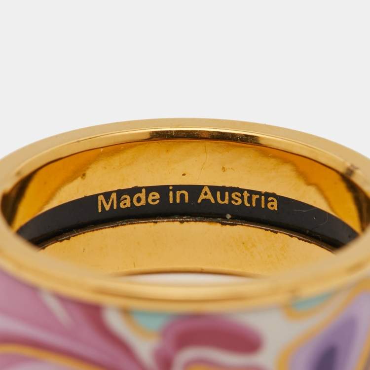 Pre Owned Frey Wille Multi Color Fire Enamel Gold Tone Band Ring Size 55