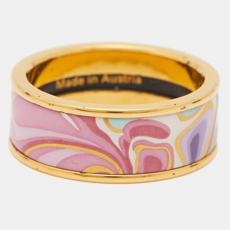 Pre Owned Frey Wille Multi Color Fire Enamel Gold Tone Band Ring Size 55