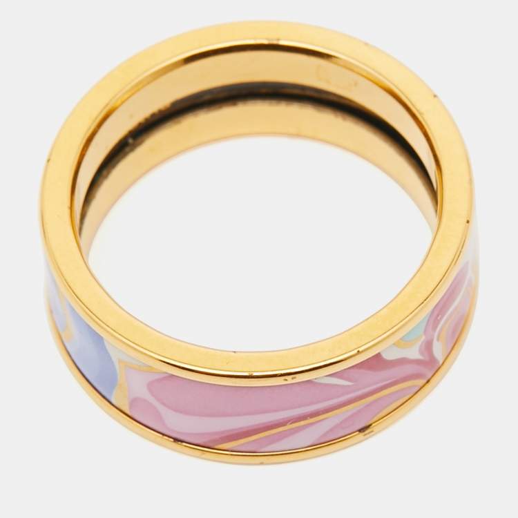 Pre Owned Frey Wille Multi Color Fire Enamel Gold Tone Band Ring Size 55