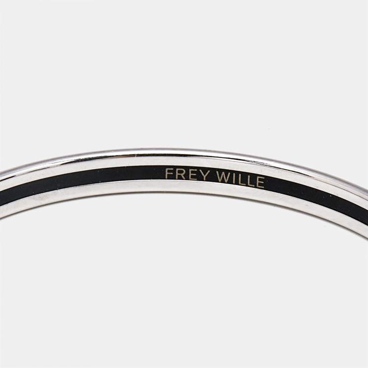 Pre Owned Frey Wille Blue Enamel Silver Tone Ultra Bangle Bracelet