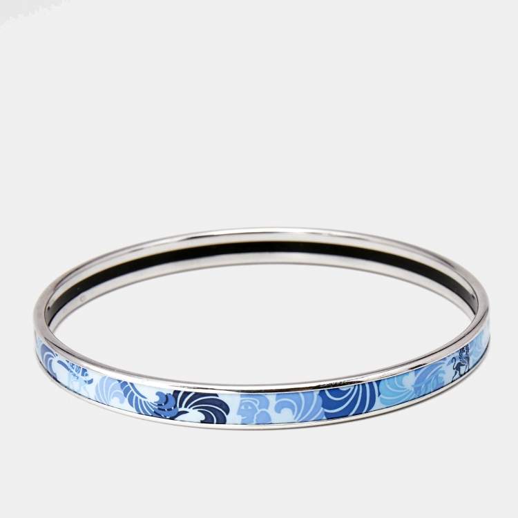 Pre Owned Frey Wille Blue Enamel Silver Tone Ultra Bangle Bracelet