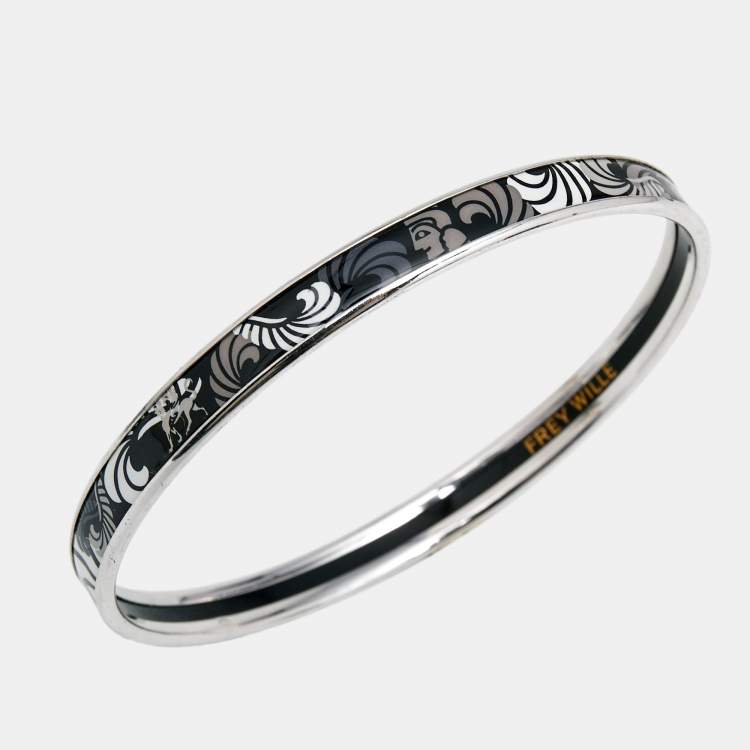 Pre Owned Frey Wille Black Enamel Silver Tone Ultra Bangle Bracelet