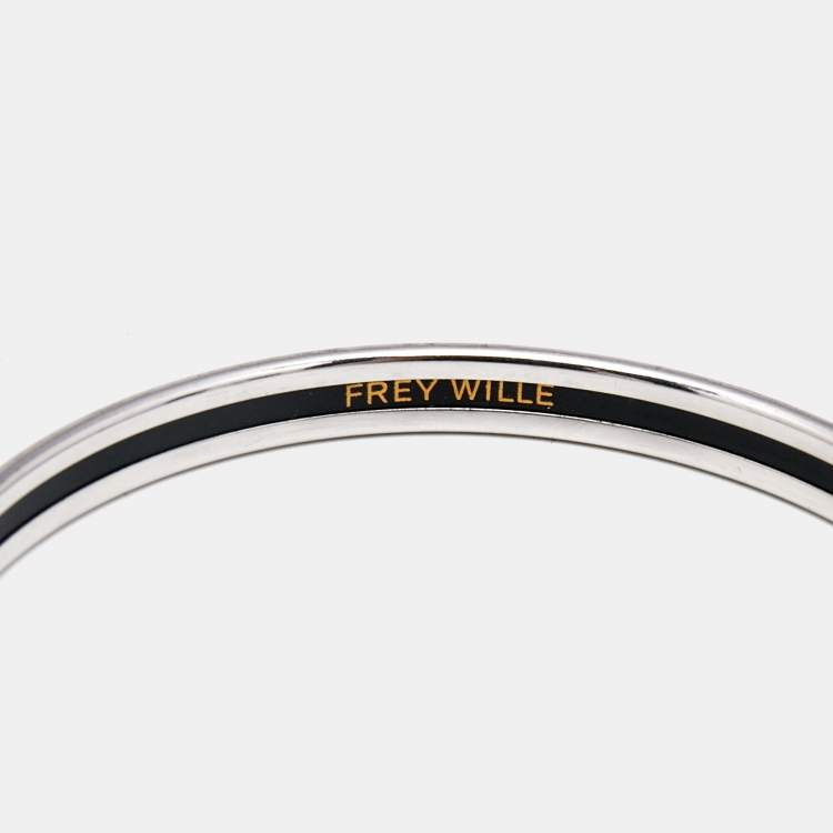 Pre Owned Frey Wille Black Enamel Silver Tone Ultra Bangle Bracelet