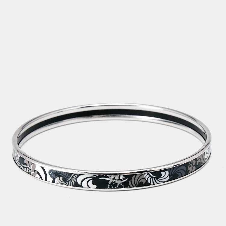 Pre Owned Frey Wille Black Enamel Silver Tone Ultra Bangle Bracelet