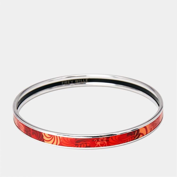 Pre Owned Frey Wille Red Enamel Silver Tone Ultra Bangle Bracelet