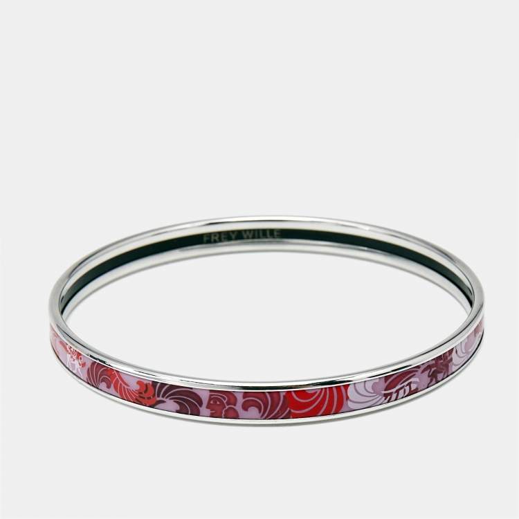 Pre Owned Frey Wille Purple Enamel Silver Tone Ultra Bangle Bracelet