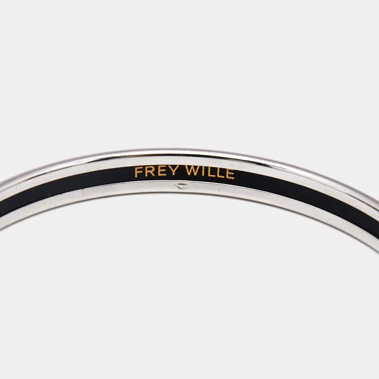 Pre Owned Frey Wille Green Fire Enamel Silver Tone Ultra Bangle Bracelet