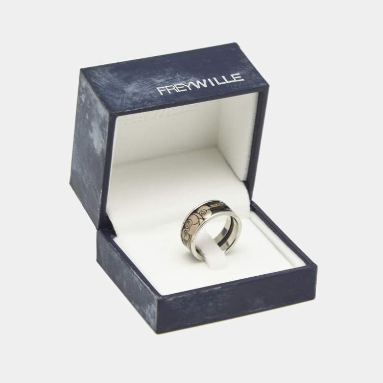 Pre Owned Frey Wille Fire Enamel Silver Tone Ring Size 53