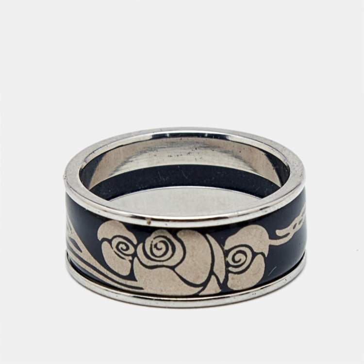 Pre Owned Frey Wille Fire Enamel Silver Tone Ring Size 53