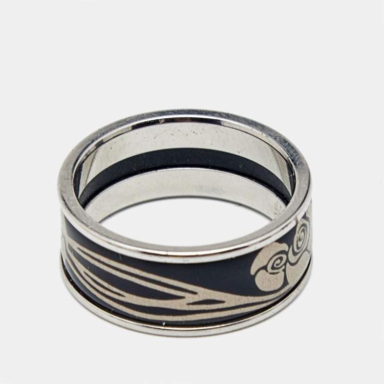 Pre Owned Frey Wille Fire Enamel Silver Tone Ring Size 53