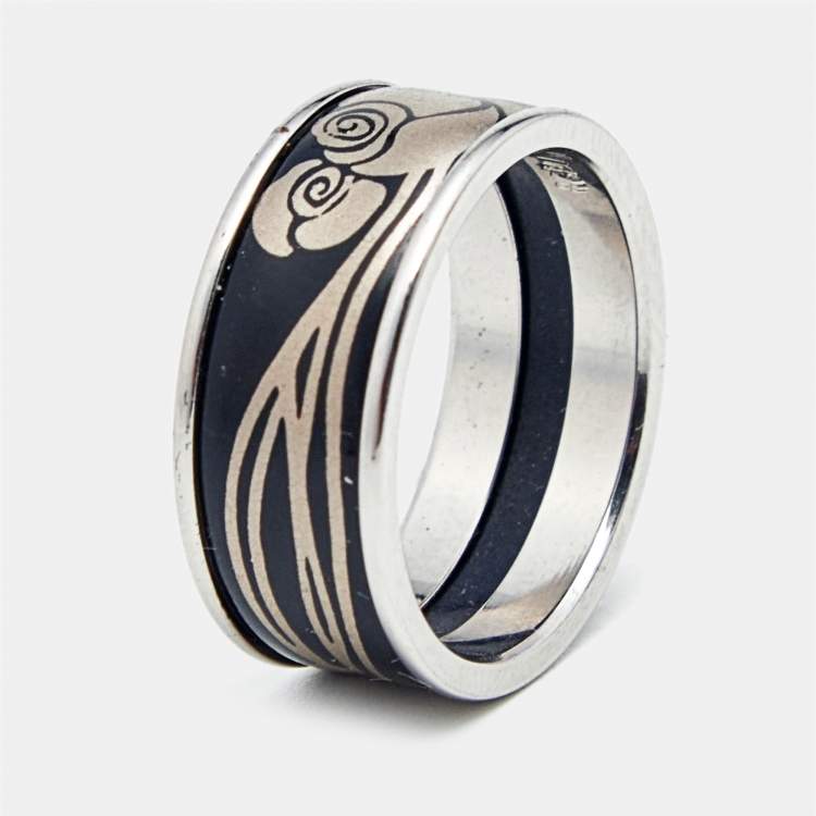 Pre Owned Frey Wille Fire Enamel Silver Tone Ring Size 53