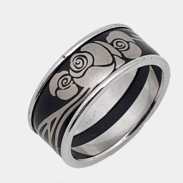 Pre Owned Frey Wille Fire Enamel Silver Tone Ring Size 53