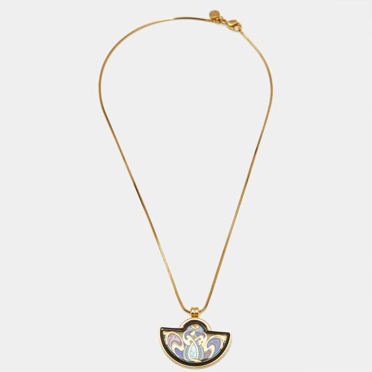 Pre Owned Frey Wille Fire Enamel Gold Tone Necklace