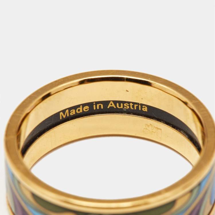 Pre Owned Frey Wille Fire Enamel Gold Tone Ring Size 56