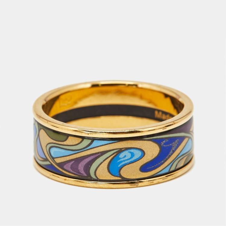 Pre Owned Frey Wille Fire Enamel Gold Tone Ring Size 56