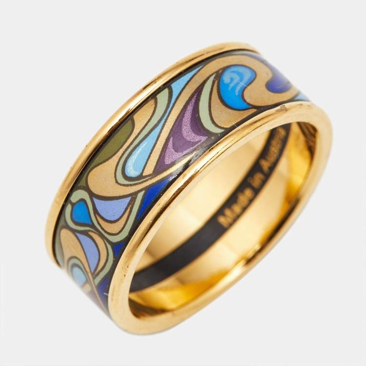 Pre Owned Frey Wille Fire Enamel Gold Tone Ring Size 56