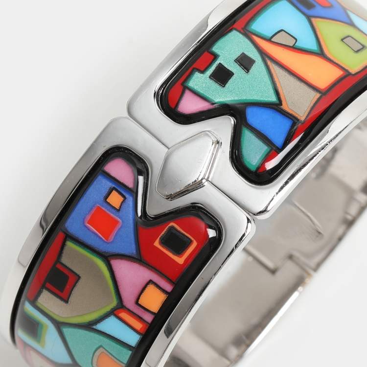 Pre Owned Frey Wille Multicolor Enamel Silver Tone Clasp Bracelet S