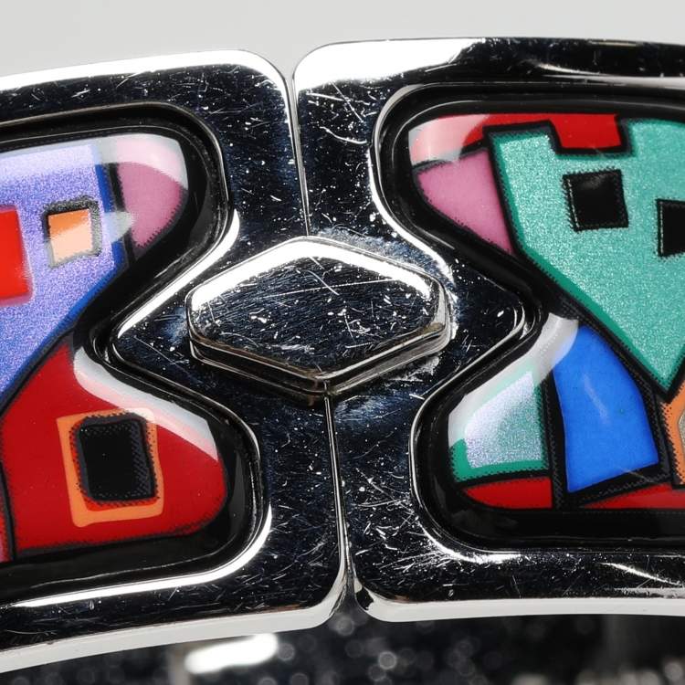 Pre Owned Frey Wille Multicolor Enamel Silver Tone Clasp Bracelet S