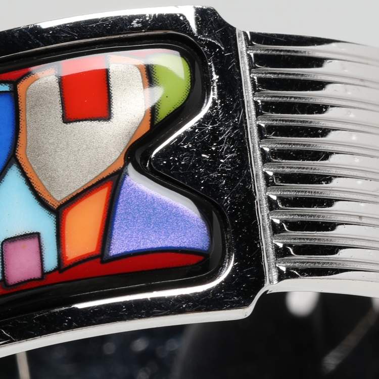 Pre Owned Frey Wille Multicolor Enamel Silver Tone Clasp Bracelet S