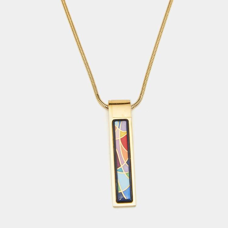 Pre Owned Frey Wille Fire Enamel Gold Tone Pendant Necklace