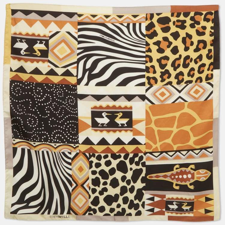 مملوكة مسبقًا Frey Wille Brown Print Silk Square Scarf