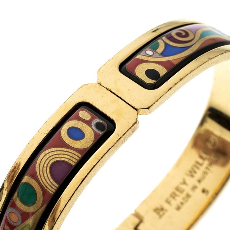 Pre Owned Frey Wille Hommage A’ Gustav Klimt Enamel Gold Plated Ballerina Clasp Bracelet S
