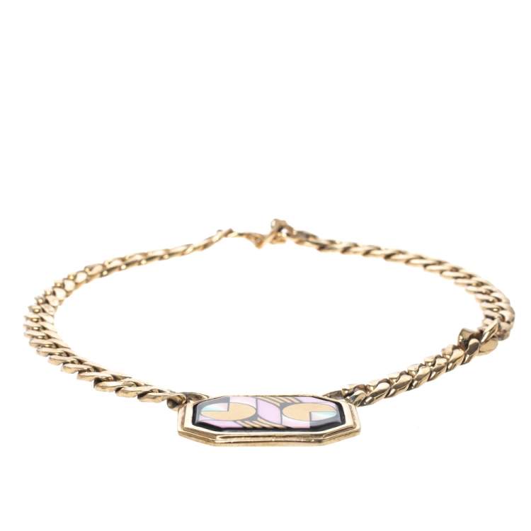 Pre Owned Frey Wille Vintage Multicolor Fire Enamel Chain Link Pendant Necklace