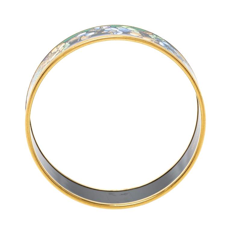 Pre Owned Frey Wille Vintage Multicolor Fire Enamel Gold Plated Wide Bangle Bracelet