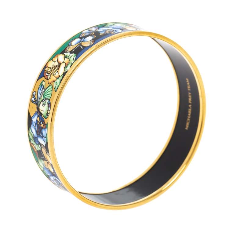 Pre Owned Frey Wille Vintage Multicolor Fire Enamel Gold Plated Wide Bangle Bracelet