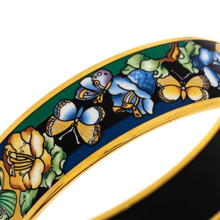 Pre Owned Frey Wille Vintage Multicolor Fire Enamel Gold Plated Wide Bangle Bracelet