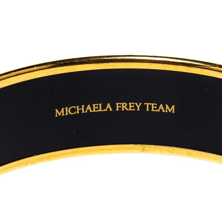 Pre Owned Frey Wille Vintage Multicolor Fire Enamel Gold Plated Wide Bangle Bracelet