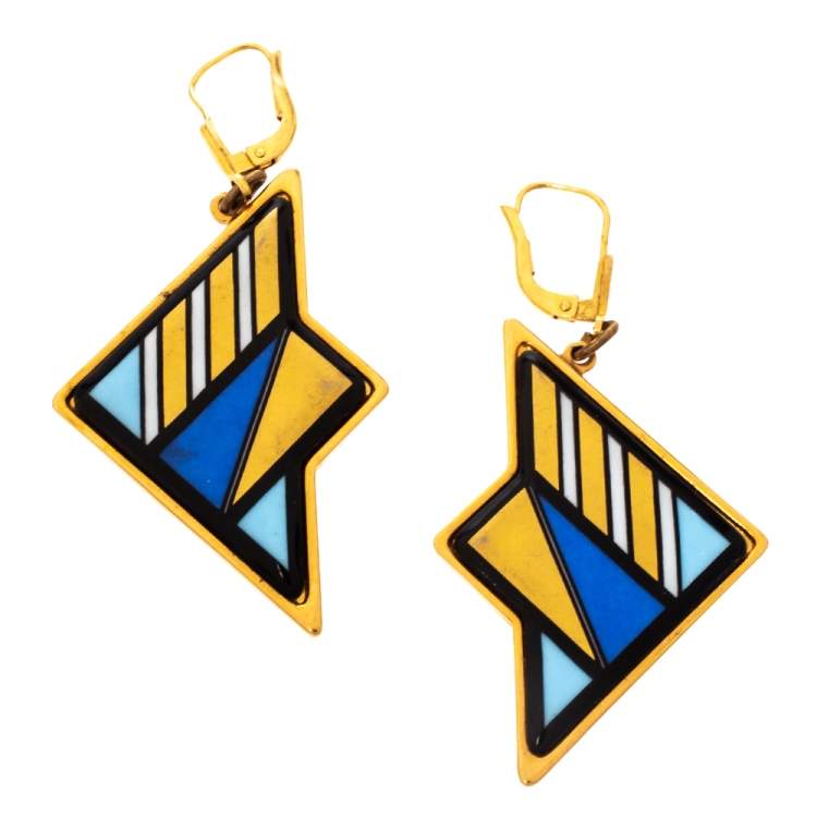 Pre Owned Frey Wille Multicolor Fire Enamel Gold Tone Dangle Earrings