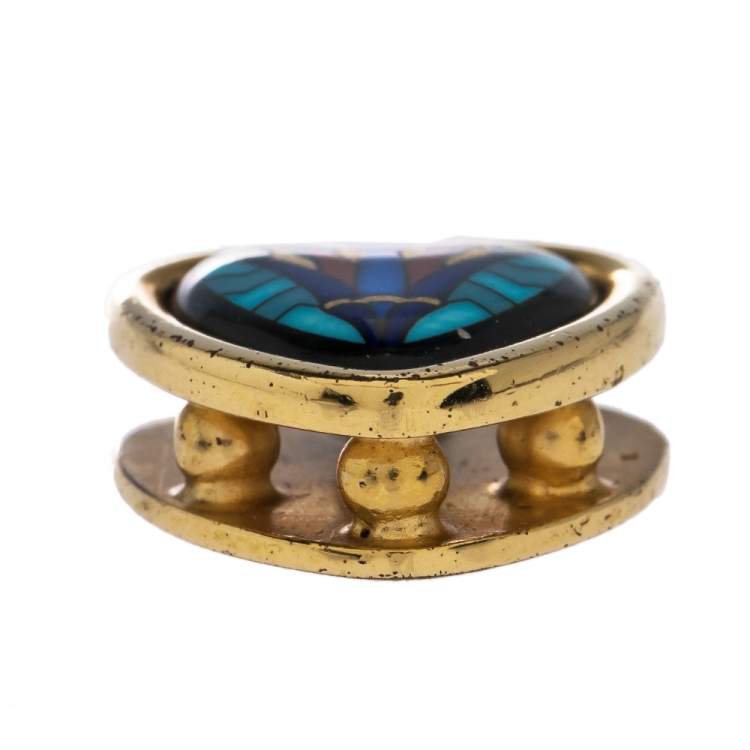 Pre Owned Frey Wille Vintage Blue Fire Enamel Gold Plated Heart Pendant