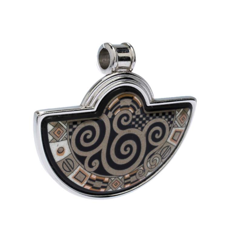 Pre Owned Frey Wille Vintage Fire Enamel Palladium Plated Half Moon Pendant 