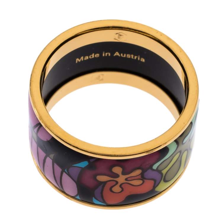 Pre Owned Frey Wille Multicolor Fire Enamel Gold Plated Band Ring Size 56