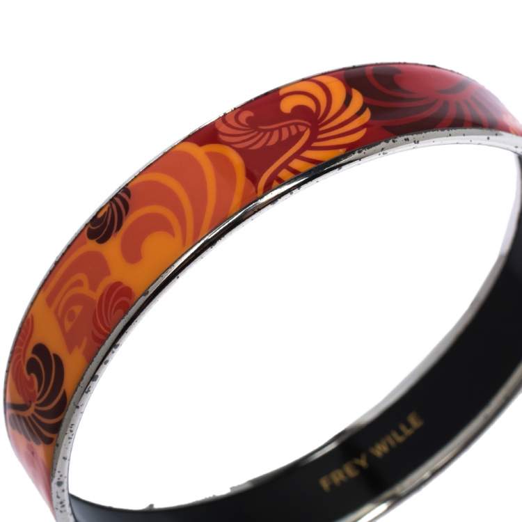 Pre Owned Frey Wille Multicolor Fire Enamel Palladium Plated Bangle Bracelet
