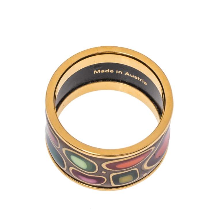 Pre Owned Frey Wille Hommage à Hundertwasser Multicolor Fire Enamel Band Ring Size 53