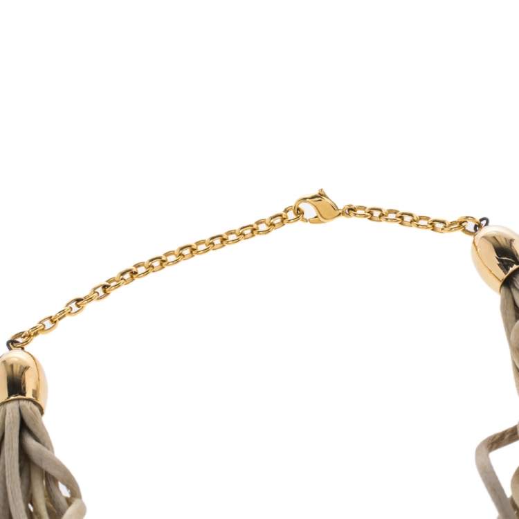 Pre Owned Frey Wille Fire Enamel Gold Plated Multi Strand Silk Cord Halfmoon Pendant Necklace