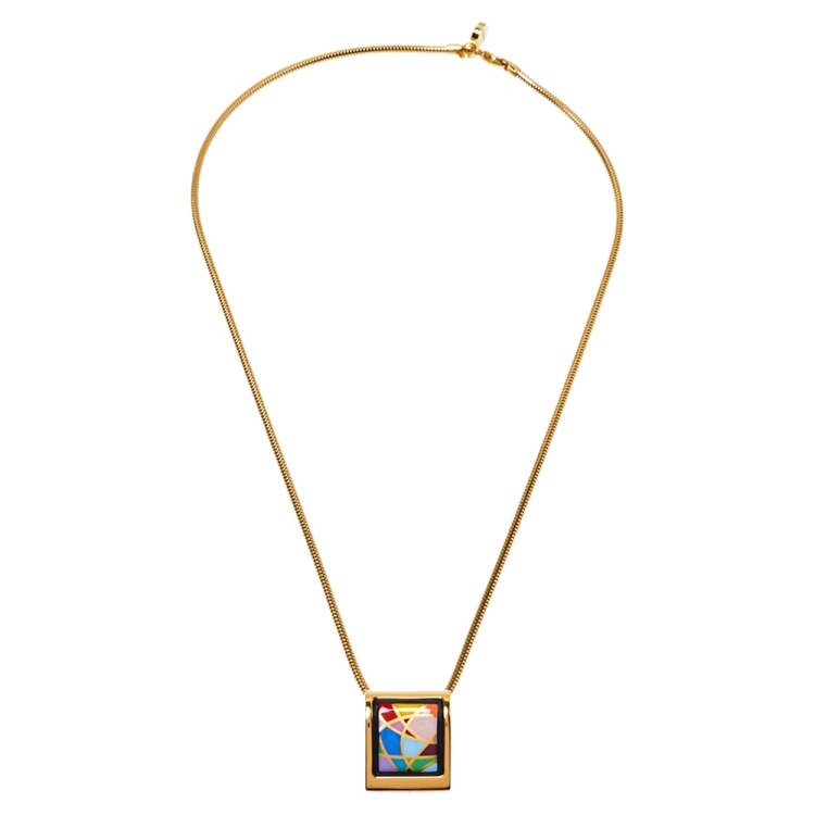Pre Owned Frey Wille Ode to Joy of Life Fire Enamel Gold Plated Pendant Necklace 