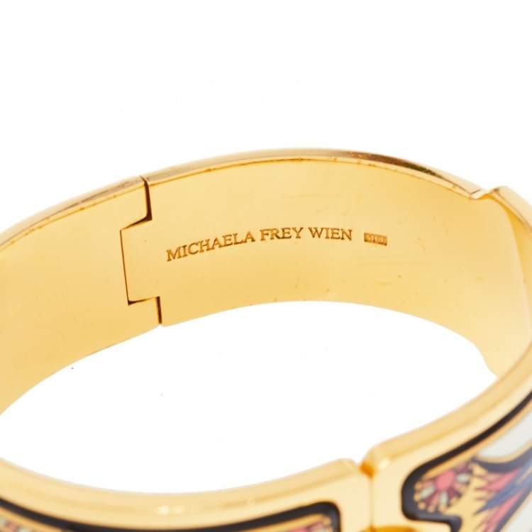 Pre Owned Frey Wille Vintage Fire Enamel Motif Gold Plated Hinged Bangle