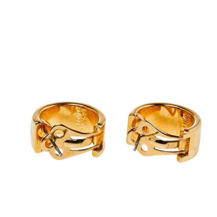 Pre Owned Frey Wille Hommage à Alphonse Mucha Fire Enamel Gold Plated Hoop Earrings