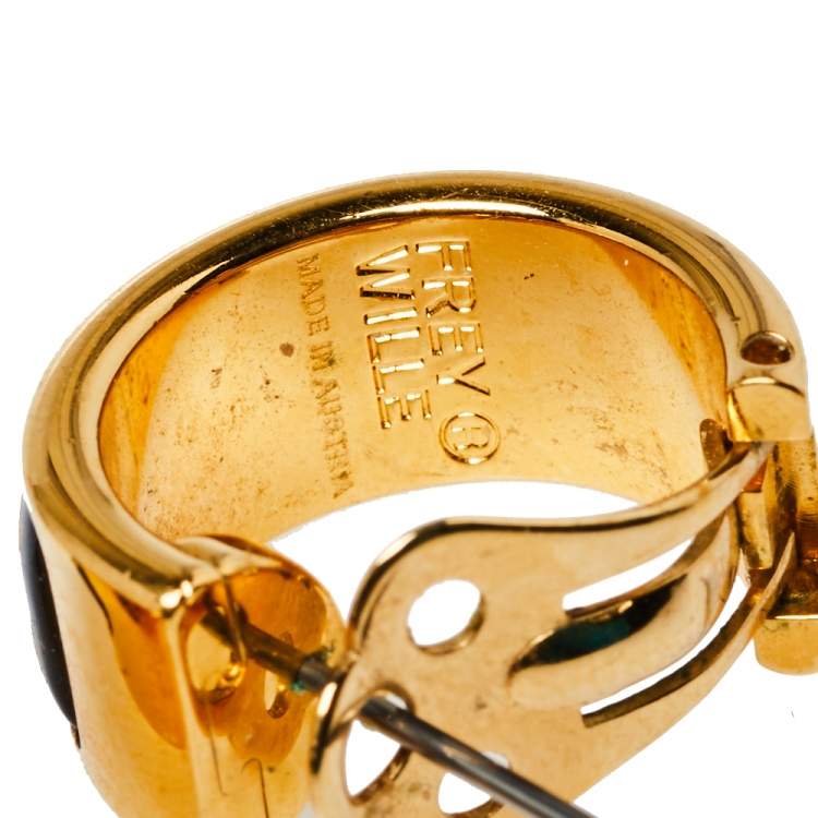 Pre Owned Frey Wille Hommage à Alphonse Mucha Fire Enamel Gold Plated Hoop Earrings