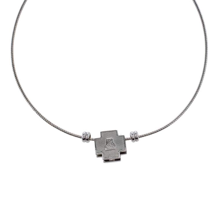 Pre Owned Frey Wille Sterling Silver Omega Chain Cross Pendant Necklace