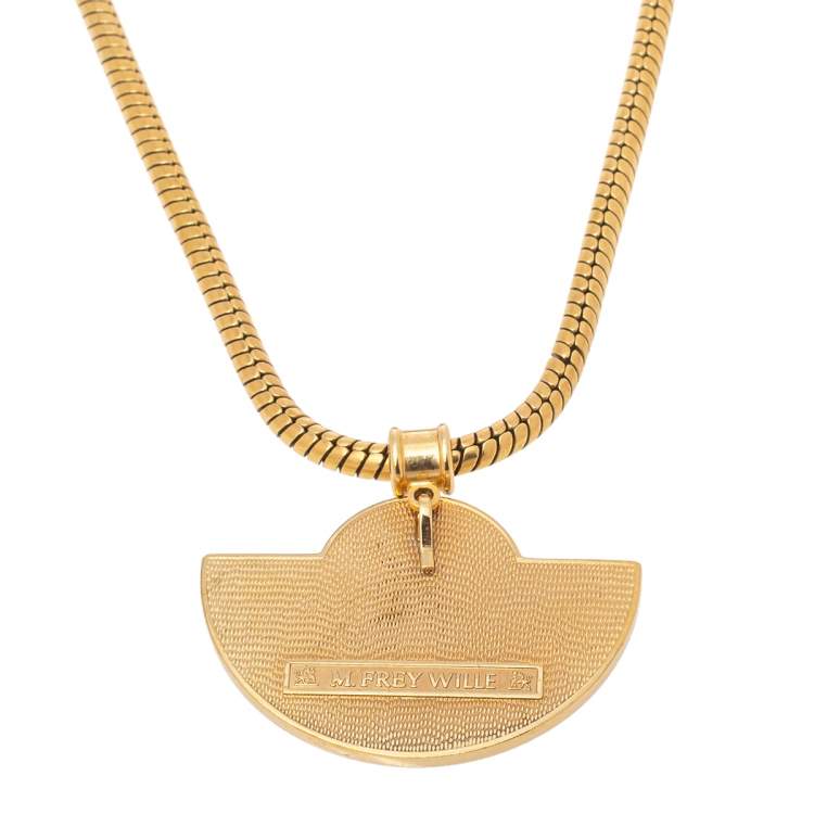 Pre Owned Frey Wille Gold Plated Fire Enamel Hommage a Alphonse Mucha Libussa Pendant Necklace