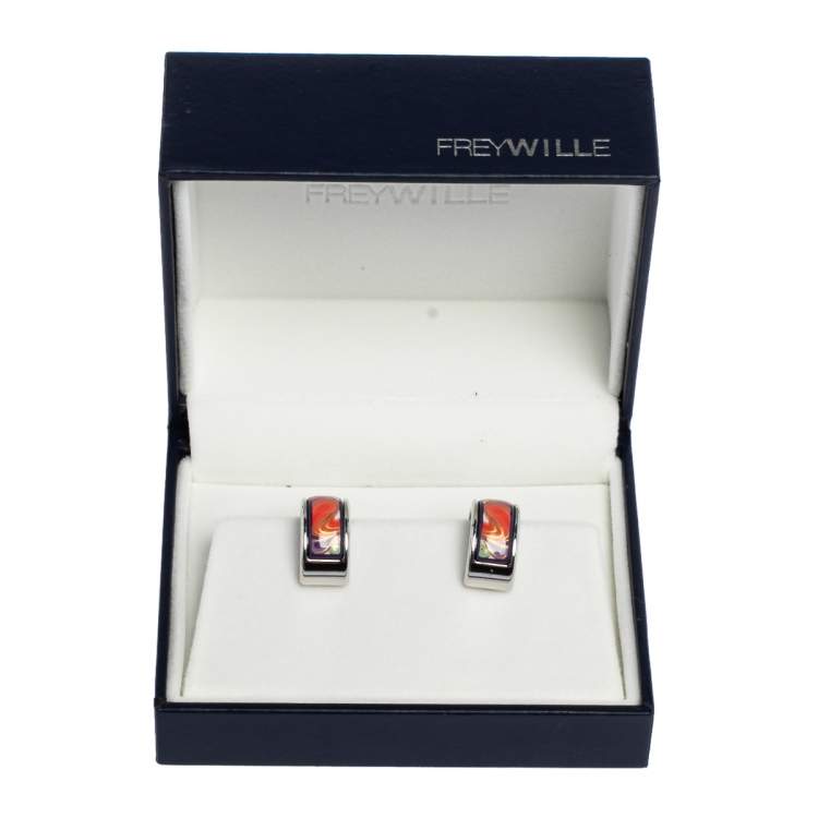 Pre Owned Frey Wille Floral Symphony Fire Enamel Palladium Plated Hoop Earrings