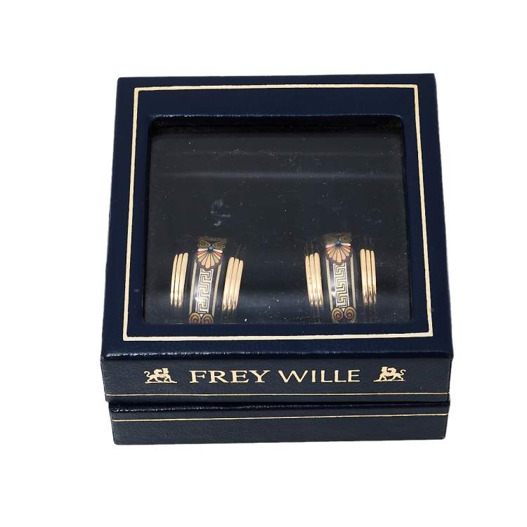 Pre Owned Frey Wille Multicolor Fire Enamel Gold Plated Hoop Earrings