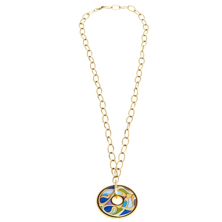 Pre Owned Frey Wille Hommage À Alphonse Mucha Fire Enamel Luna Piena Pendant