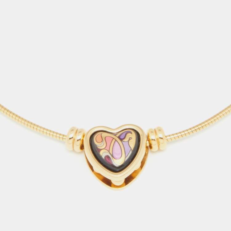 Pre Owned Frey Wille Hommage à Alphonse Mucha Fire Enamel Heart Pendant Necklace