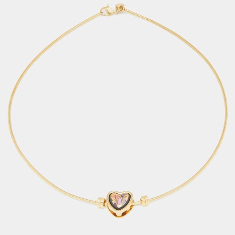 Pre Owned Frey Wille Hommage à Alphonse Mucha Fire Enamel Heart Pendant Necklace
